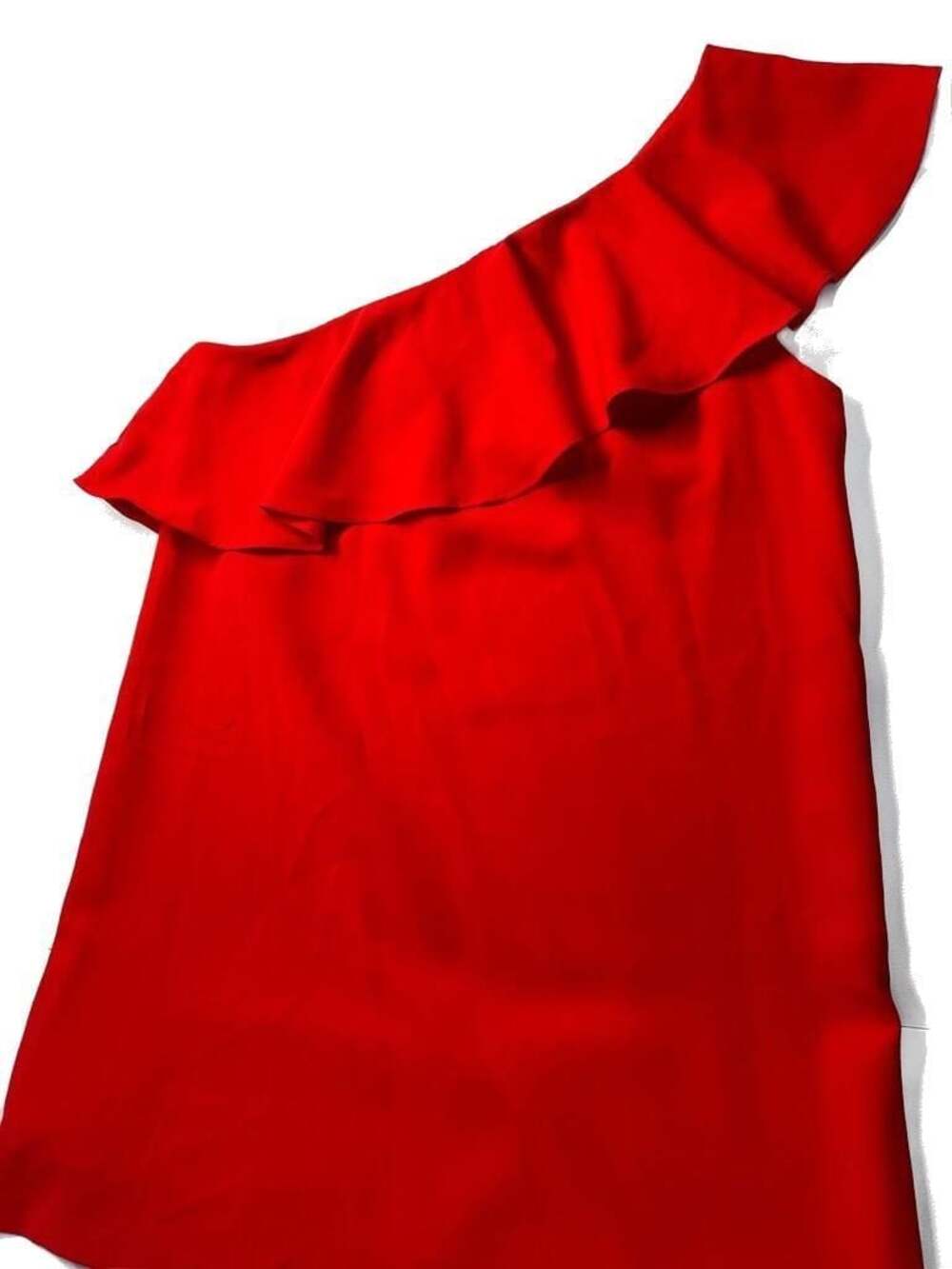 Sugar + Lips Red One Shoulder Ruffle Trim Tunic Dress